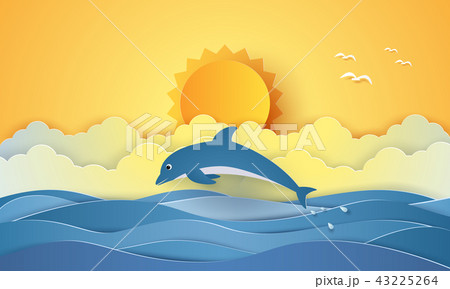 Summer time , sea with dolphin and sun 43225264