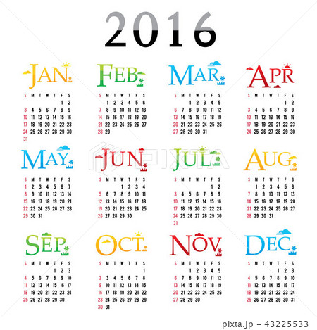 Happy New Year Calendar 2016 Vector 43225533
