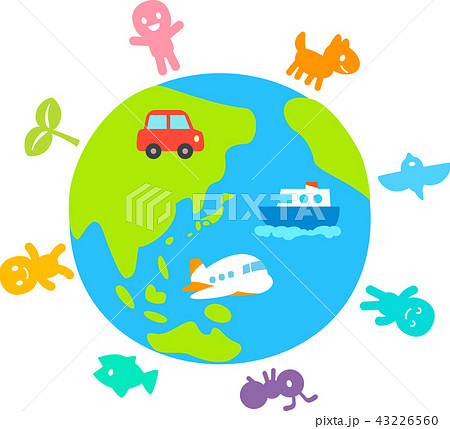 地球と生き物のデフォルメイラスト 地球と生き物のデフォルメイラスト 43226560
