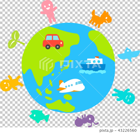 地球と生き物のデフォルメイラスト 地球と生き物のデフォルメイラスト 43226560