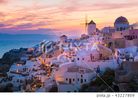 View of Oia the most beautiful village of Santorini island. View of Oia the most beautiful village of Santorini island. 43227809