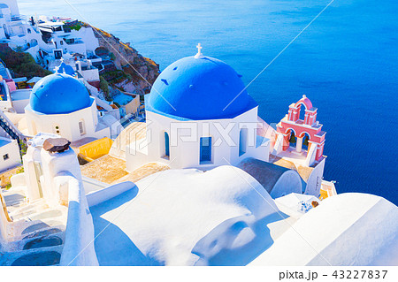 View of Oia the most beautiful village of Santorini island. View of Oia the most beautiful village of Santorini island. 43227837