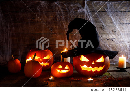 Halloween pumpkin with witches hat 43228611