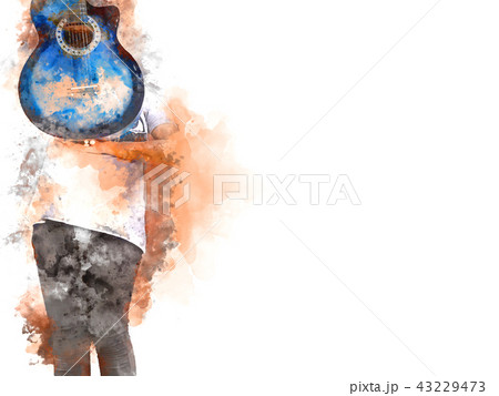 playing Guitarist Watercolor painting background playing Guitarist Watercolor painting background 43229473