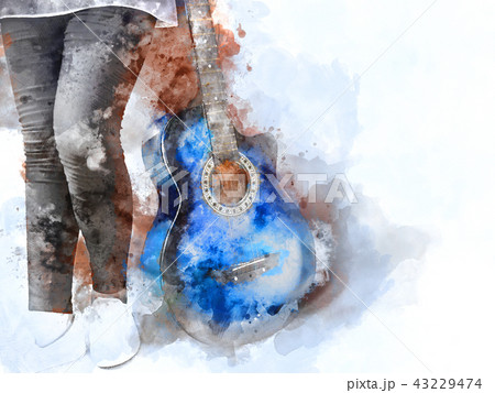 playing Guitarist Watercolor painting background playing Guitarist Watercolor painting background 43229474