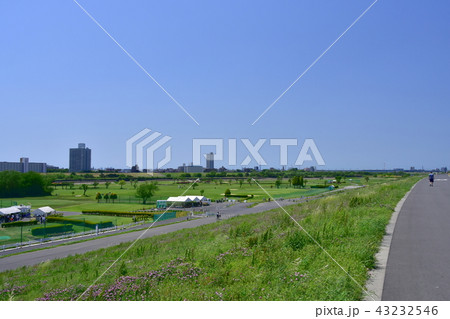 埼玉県川口市、荒川の風景 埼玉県川口市、荒川の風景 43232546