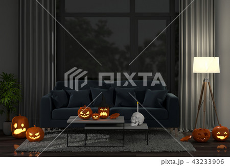 3D render Halloween party in living room 3D render Halloween party in living room 43233906
