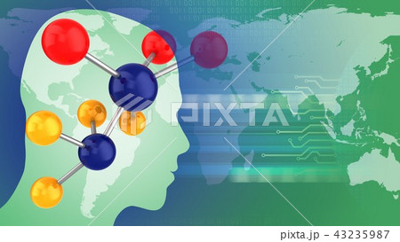 3d abstract with molecule head silhouette and eart 43235987