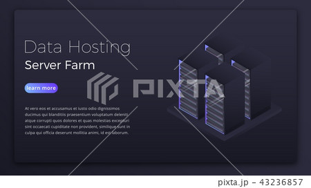 Data hosting. Datacenter server farm isometric concept. Modern data hosting hero image design 43236857
