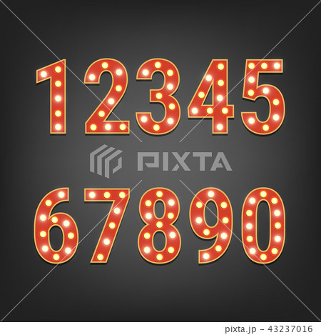 Retro numbers with light bulbs Retro numbers with light bulbs 43237016