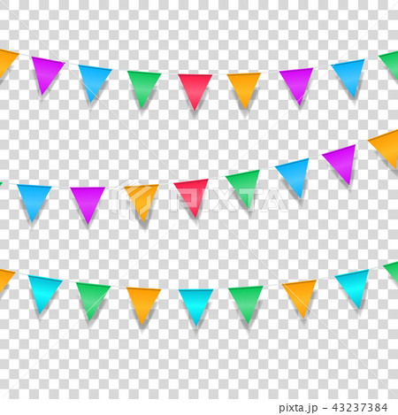 Buntings garlands isolated on transparent. Colorful buntings decorations for holiday events 43237384