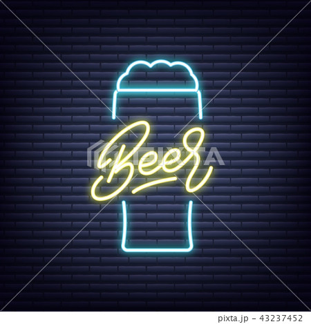 Beer. Beer neon sign. Neon glowing signboard banner design 43237452