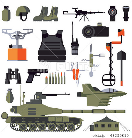 Vector flat set with army goods and accessories  43239319