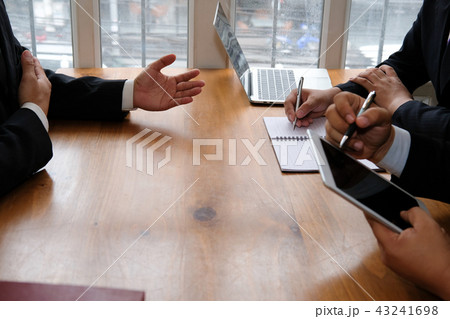 businessman talking to candidate in job interview. manager listen to applicant answer. job seeker explaining his performance to employer businessman talking to candidate in job interview. manager listen to applicant answer. job seeker explaining his performance to employer 43241698