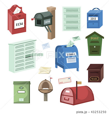 Mail box vector post mailbox or postal mailing letterbox illustration set of postboxes for delivery 43253250