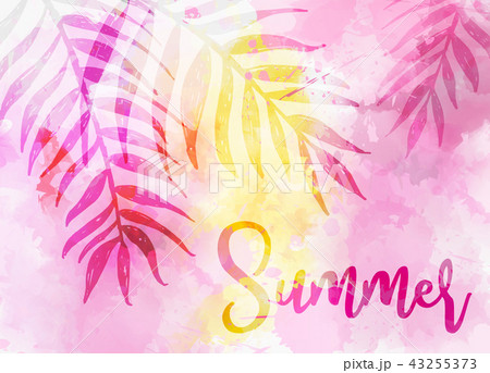 Watercolor background with palm leaves 43255373
