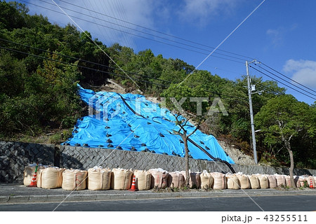 崖崩れを大型土嚢で応急復旧 崖崩れを大型土嚢で応急復旧 43255511