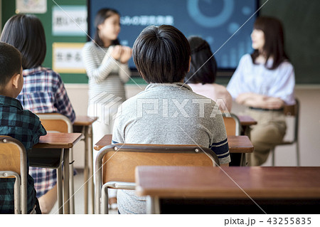 自由研究の発表をする小学生 43255835