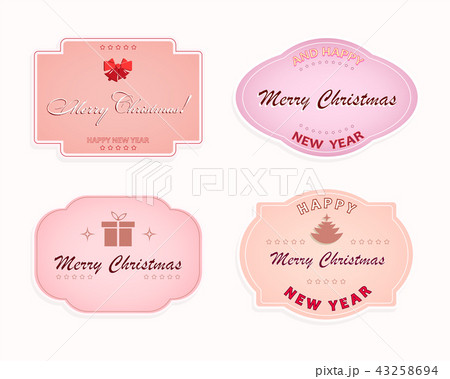Christmas oval emblem, label of pink pastel shade with text, 43258694