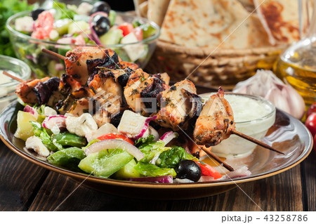 Chicken Souvlaki with french fries 43258786
