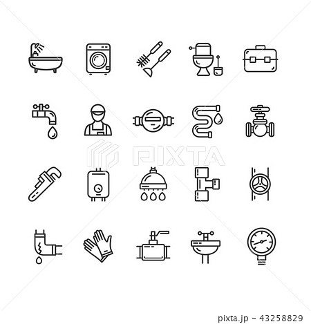 Plumbing Signs Black Thin Line Icon Set. Vector 43258829