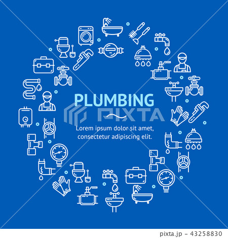 Plumbing Signs Round Design Template Thin Line Icon Concept. Vector 43258830