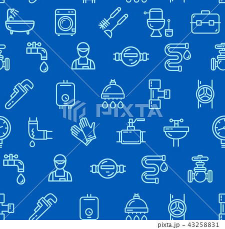 Plumbing Signs Seamless Pattern Background on a Blue. Vector 43258831