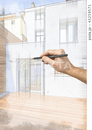 New facade in courtyard  from old house 43259571