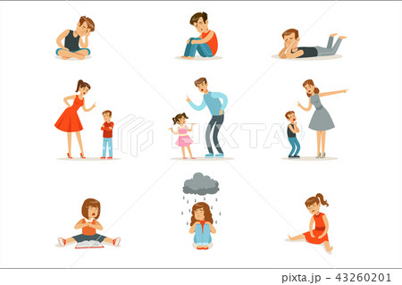 Mutual relations of parents and children, mom and dad scream and scold their children, negative Mutual relations of parents and children, mom and dad scream and scold their children, negative 43260201