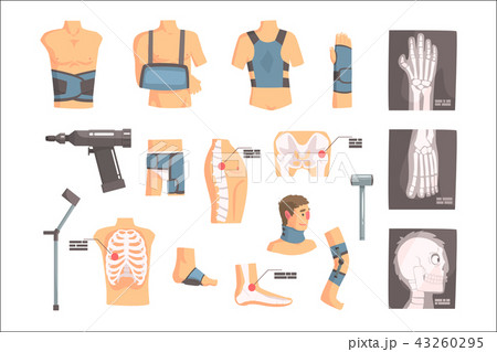 Orthopedic Surgery And Orthopaedics Attributes And Tools Set Of Cartoon Icons With Bandages, X-rays Orthopedic Surgery And Orthopaedics Attributes And Tools Set Of Cartoon Icons With Bandages, X-rays 43260295