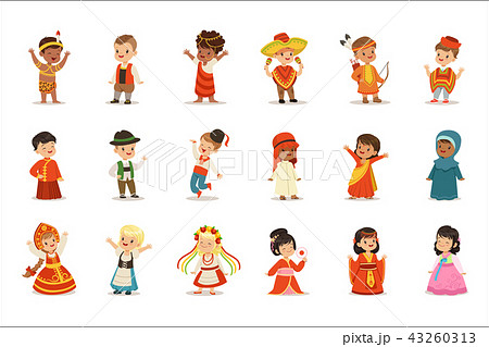 Kids Wearing National Costumes Of Different Countries Set Of Cute Boys And Girls In Clothes 43260313