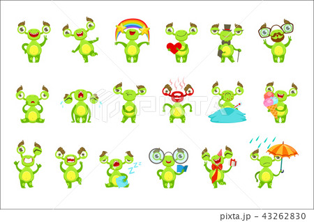 Green Monster Character Different Emotions And Situations Set Green Monster Character Different Emotions And Situations Set 43262830