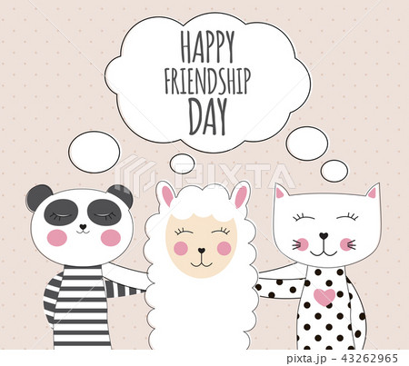 Little cute llama, panda and cat. Best Friend Concept. Happy friendship day. Vector Illustration 43262965