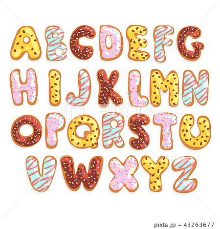 Sweet cookie English alphabet, edible bakery letters in the shape of glazed cookies vector Sweet cookie English alphabet, edible bakery letters in the shape of glazed cookies vector 43263677