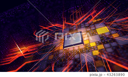 Square CPU transmits red energy beams 43263890