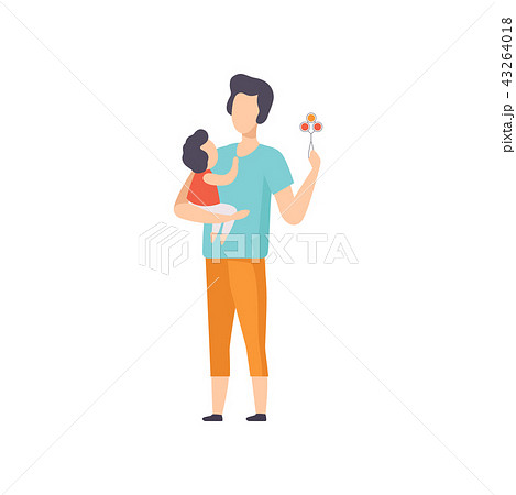 Father playing rattle to little baby toddler, dad taking care of his child vector Illustration on a 43264018