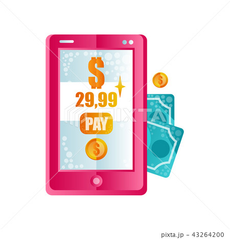 Modern pink smartphone processing of mobile payments on the screen, mobile payment, online banking 43264200