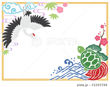 鶴と亀のフレーム カラーのイラスト素材