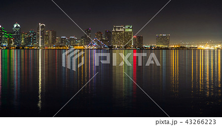 San Diego dowtown skyline, night water reflections San Diego dowtown skyline, night water reflections 43266223