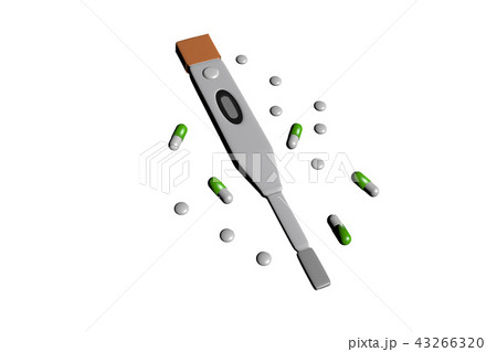 体温計と薬のイラスト（白バック） 43266320