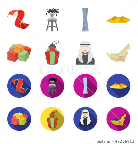 Eastern sweets, Ramadan lamp, Arab sheikh, territory.Arab emirates set collection icons in cartoon 43266912