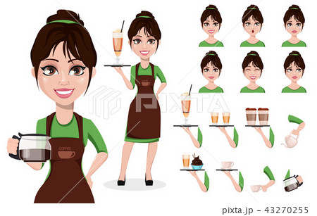 Young Beautiful Female Barista In Uniformのイラスト素材