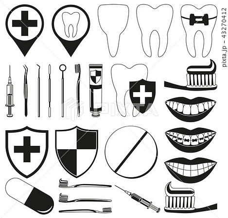 Black and white dental 28 silhouette elements set Black and white dental 28 silhouette elements set 43270412