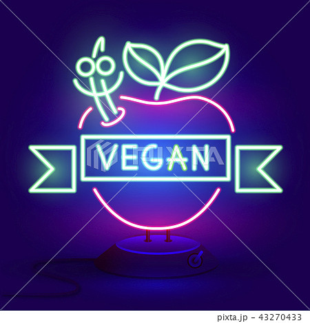 Vegan logo Neon sign, vegan symbol, Vegan logo Neon sign, vegan symbol, 43270433