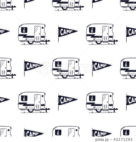 Camping Rv Seamless Pattern With Camp Pennant のイラスト素材