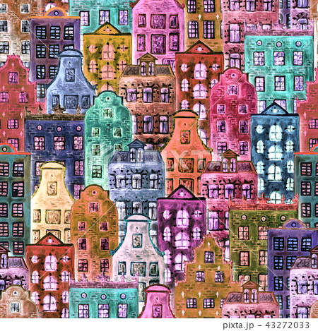 Seamless pattern of watercolor old europe houses Seamless pattern of watercolor old europe houses 43272033