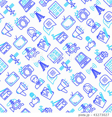 Mass media seamless pattern with thin line icons 43273027