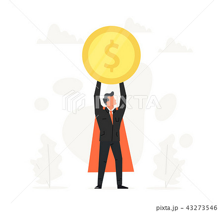 Celebrating businessman holding coin over his head. Business illustration in flat design. Success Celebrating businessman holding coin over his head. Business illustration in flat design. Success 43273546