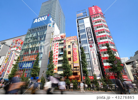 日本の東京都市景観 東京 秋葉原の街並みを望む 歩行者天国 の写真素材