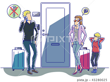 民泊マンション鍵トラブルのイラスト素材